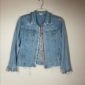 Distressed Hippie Chicks Cowgirls Denim Jean Jacket Red, White, Blue Size Medium